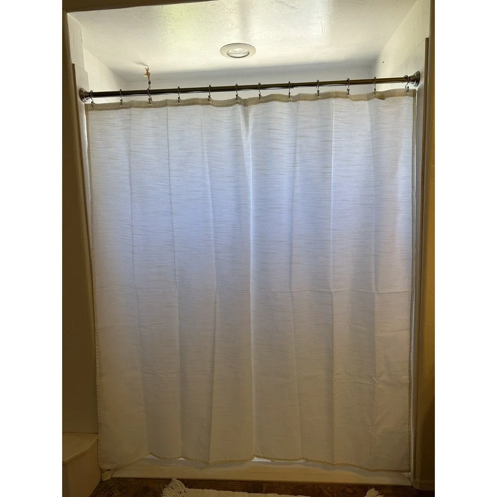 ROYAL AMES Creamy White/Ivory Textured Horizontal Pattern Shower Curtain Vtg
